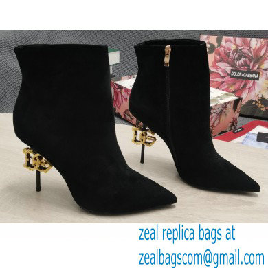 Dolce & Gabbana Thin Heel 10.5cm Leather Ankle Boots Suede Black with Baroque DG Heel 2021